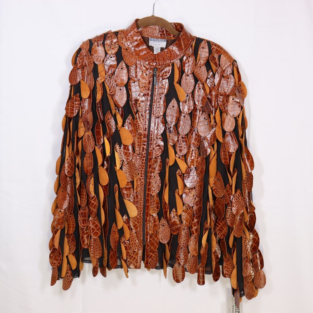 Stillman Studio Leather Leaf Jacket 2X NWT Brown Statement